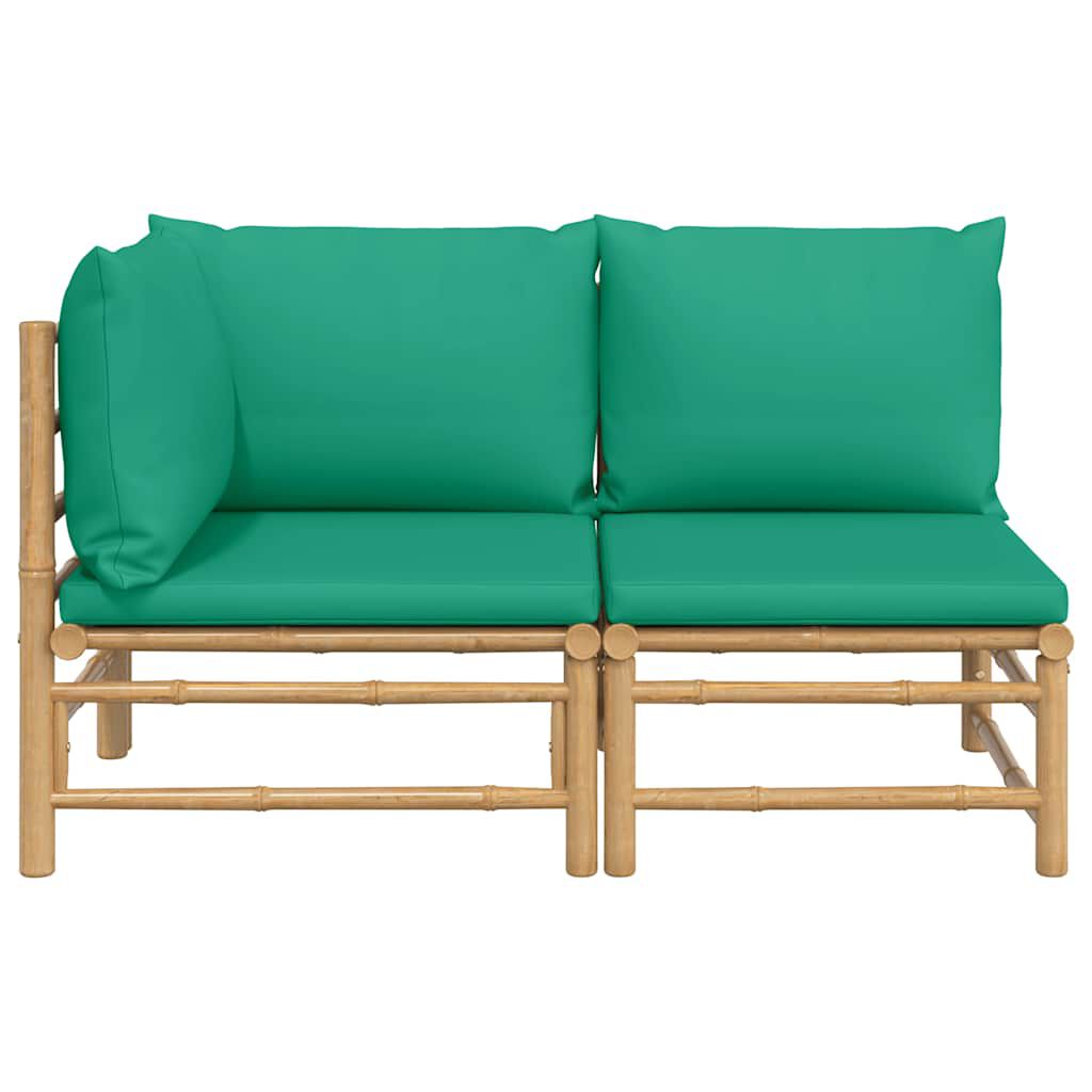 vidaXL 2 Piece Garden Lounge Set with Green Cushions Bamboo