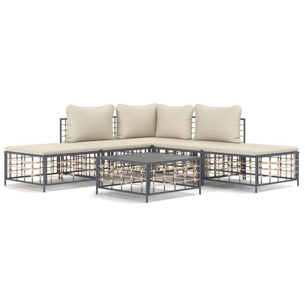 vidaXL 6 Piece Garden Lounge Set with Cushions Anthracite Poly Rattan
