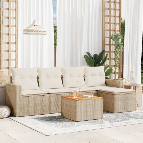 vidaXL 6 Piece Garden Sofa Set with Cushions Beige Poly Rattan