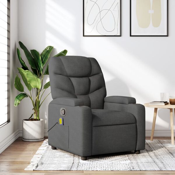 vidaXL Massage Recliner Chair Dark Grey Fabric