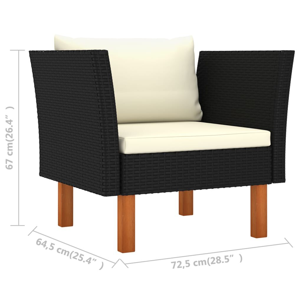 vidaXL 6 Piece Garden Lounge Set Poly Rattan and Eucalyptus Wood Black