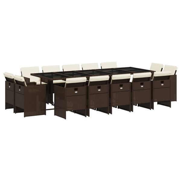 vidaXL 15 Piece Garden Dining Set with Cushions Brown Poly Rattan