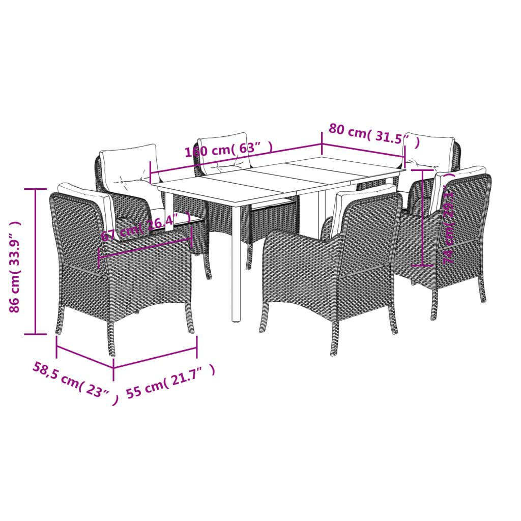 vidaXL 7 Piece Garden Dining Set with Cushions Beige Poly Rattan