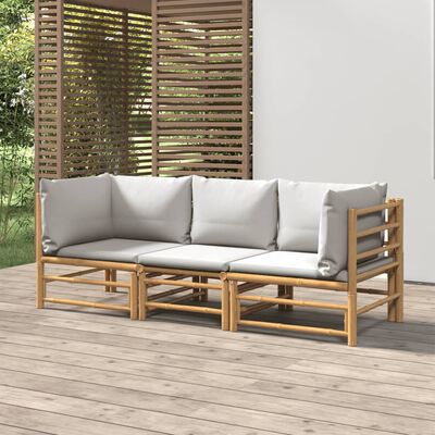 vidaXL 3 Piece Garden Lounge Set with Light Grey Cushions Bamboo