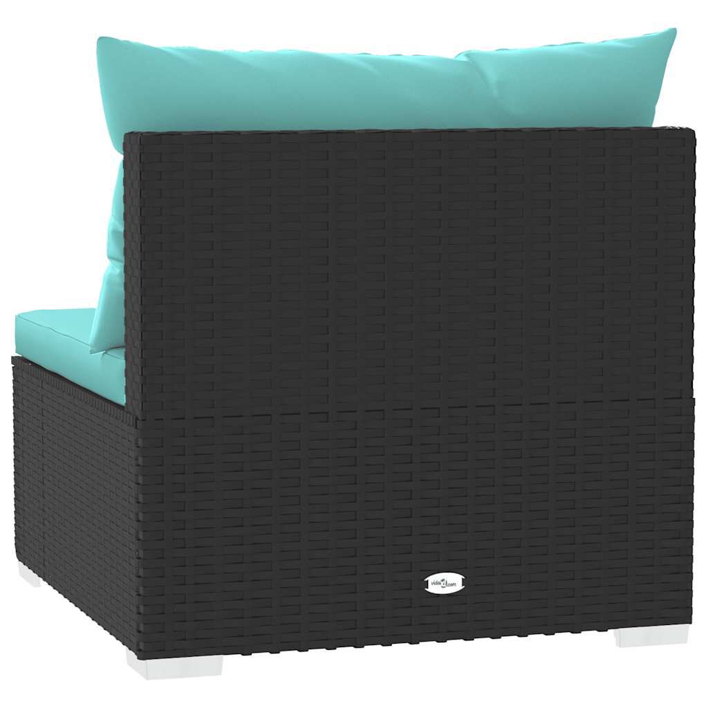 vidaXL Garden Middle Sofa with Cushions Black Poly Rattan