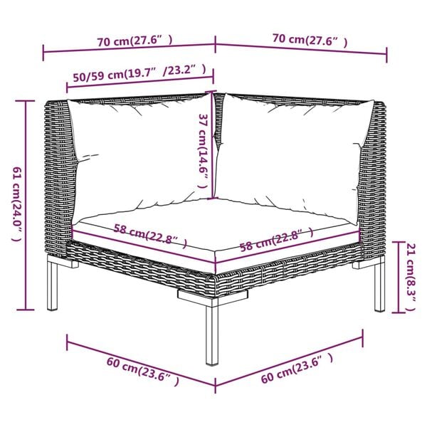 vidaXL 5 Piece Garden Lounge Set with Cushions Poly Rattan Dark Grey
