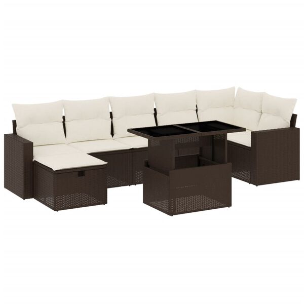 vidaXL 8 Piece Garden Sofa Set with Cushions Brown Poly Rattan