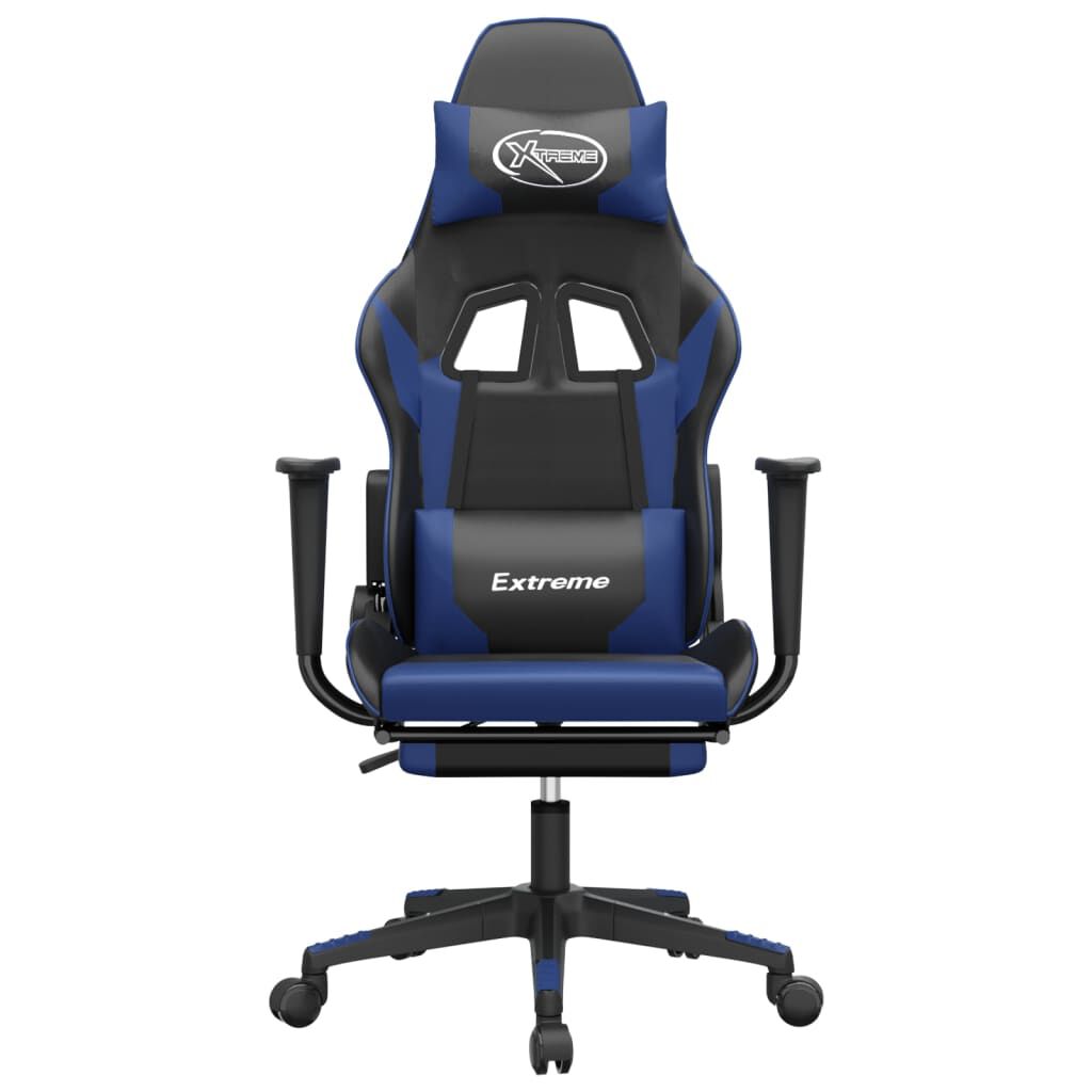 vidaXL Gaming Chair with Footrest Black and Blue Faux Leather