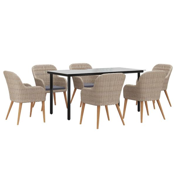 vidaXL 7 Piece Garden Dining Set with Cushions Brown