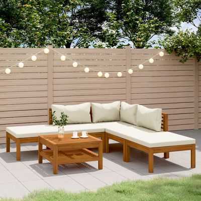 vidaXL 6 Piece Garden Lounge Set with Cream Cushion Solid Acacia Wood