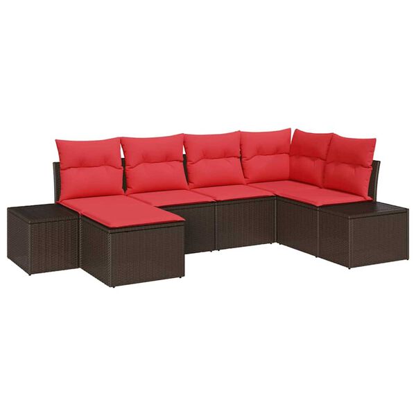vidaXL Garden Sofa Set with Cushion 6 pcs Brown Poly rattan