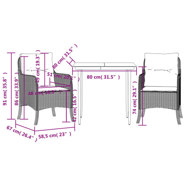 vidaXL 9 Piece Garden Dining Set with Cushions Brown Poly Rattan