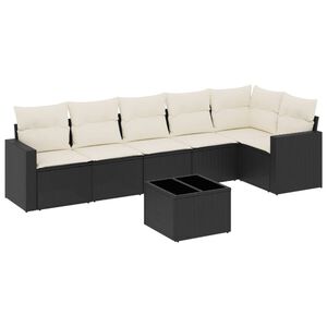 vidaXL 7 Piece Garden Sofa Set with Cushions Black Poly Rattan
