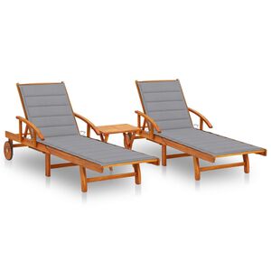 vidaXL Sun Loungers 2 pcs with Table and Cushions Solid Wood Acacia