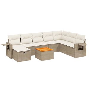 vidaXL 9 Piece Garden Sofa Set with Cushions Beige Poly Rattan