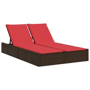 vidaXL Double Sun Lounger with Cushions Brown Poly Rattan
