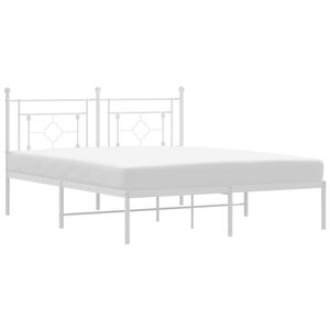 vidaXL Metal Bed Frame without Mattress with Headboard White 150x200cm
