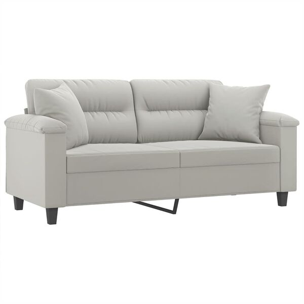 vidaXL 2-Seater Sofa with Pillows Light Grey 140 cm Microfibre Fabric