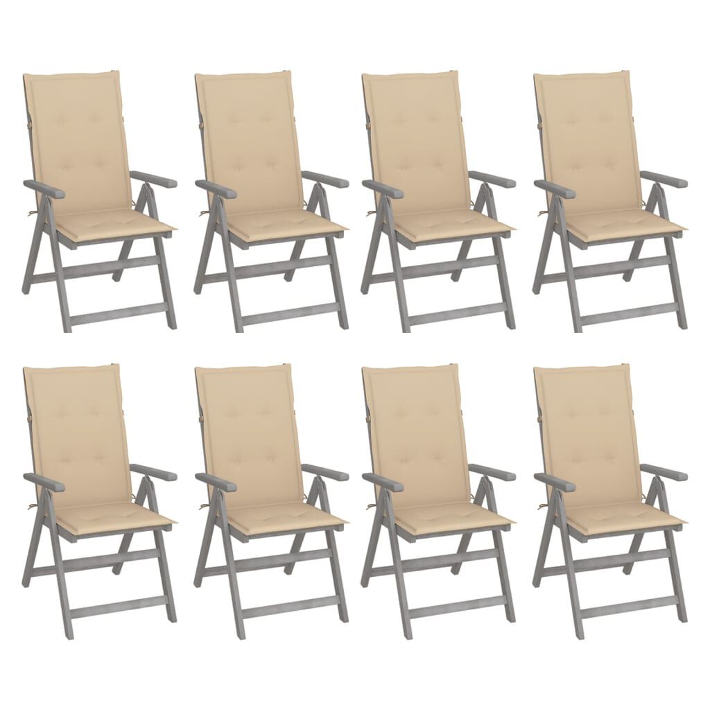 vidaXL Garden Reclining Chairs with Cushions 8 pcs Grey Wood Acacia