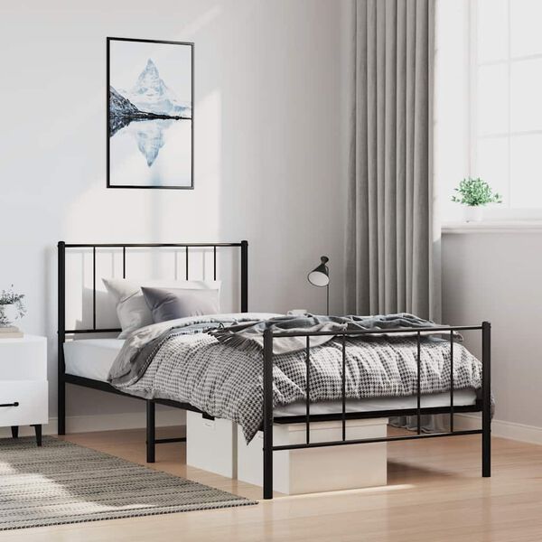 vidaXL Metal Bed Frame without Mattress with Footboard Black 100x190cm