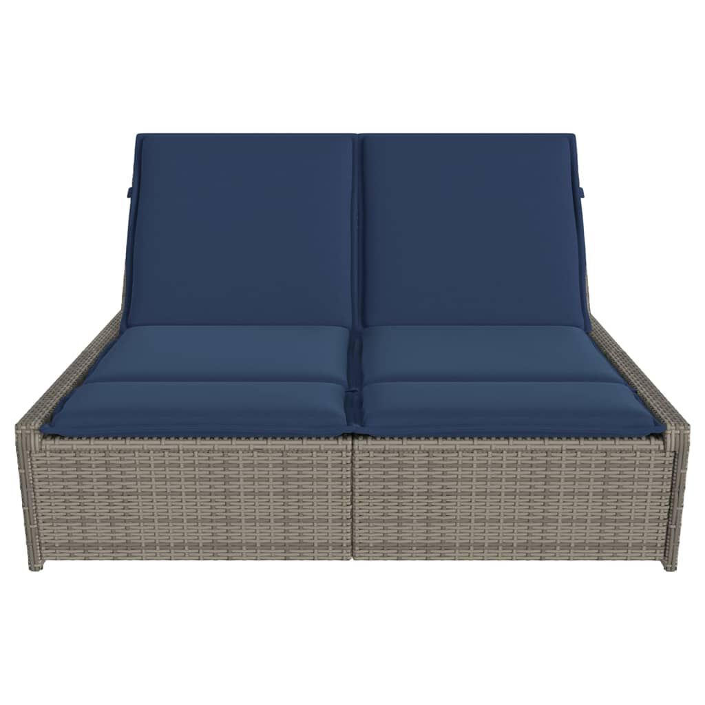 vidaXL Double Sun Lounger with Cushions Grey Poly Rattan