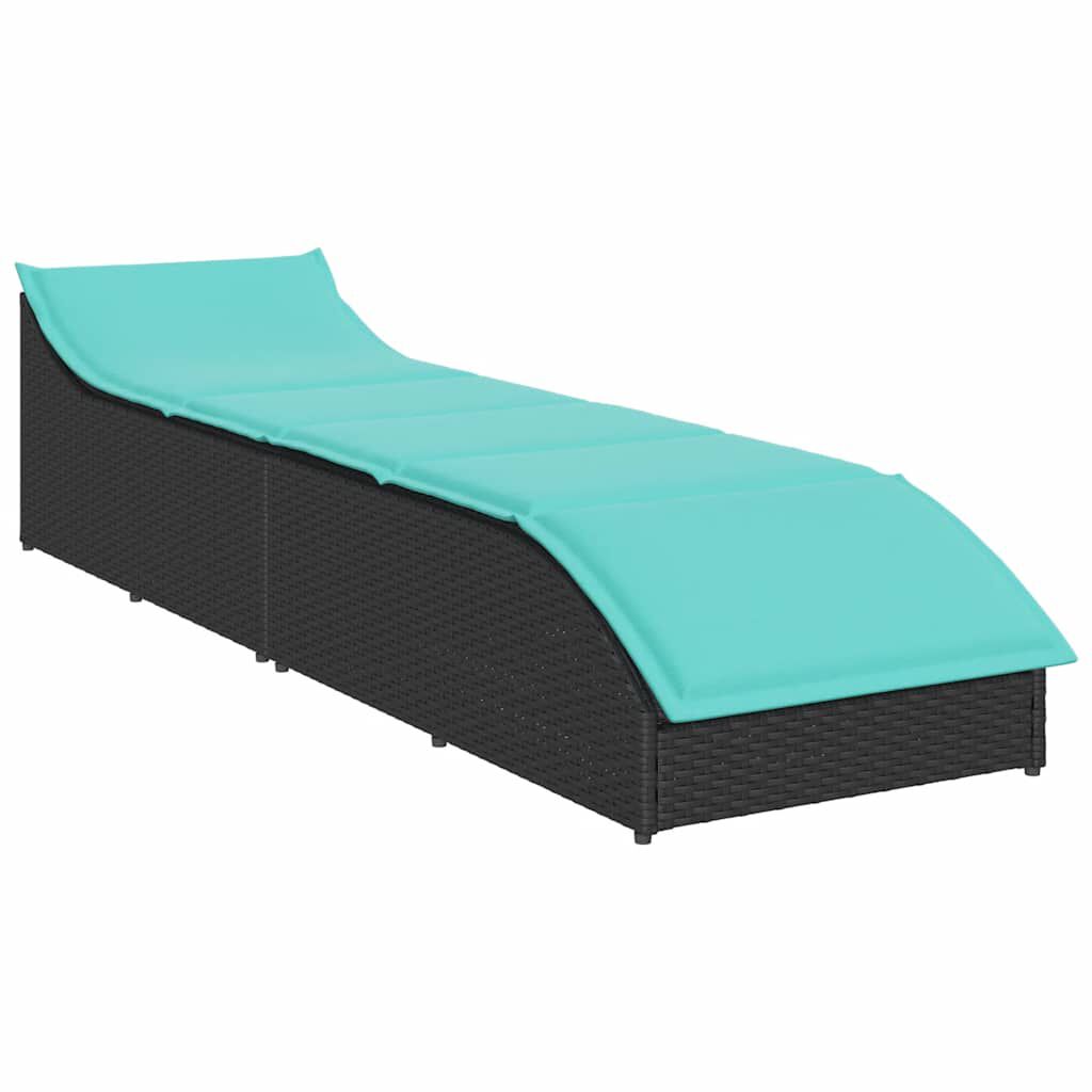 vidaXL Folding Sun Lounger with Cushion and Storage Black Poly Rattan