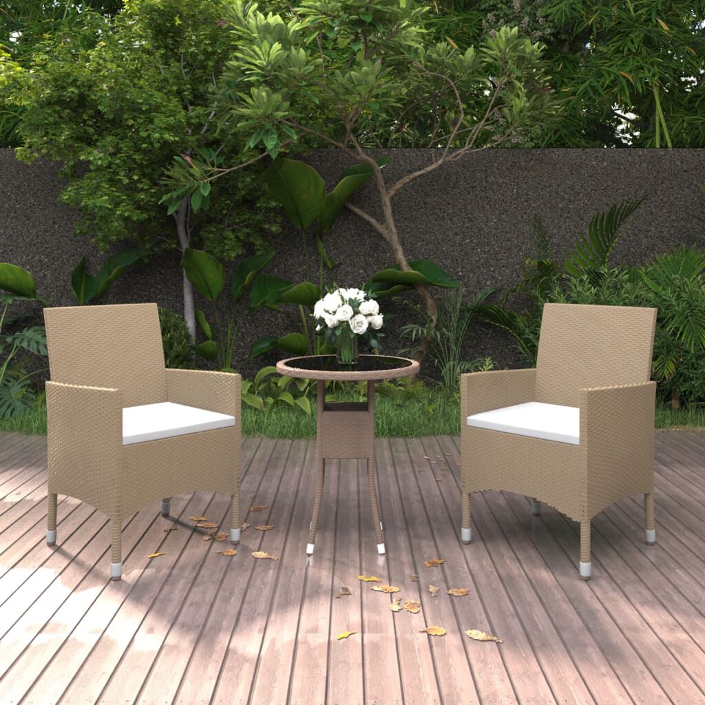 vidaXL 3 Piece Garden Dining Set Poly Rattan Beige