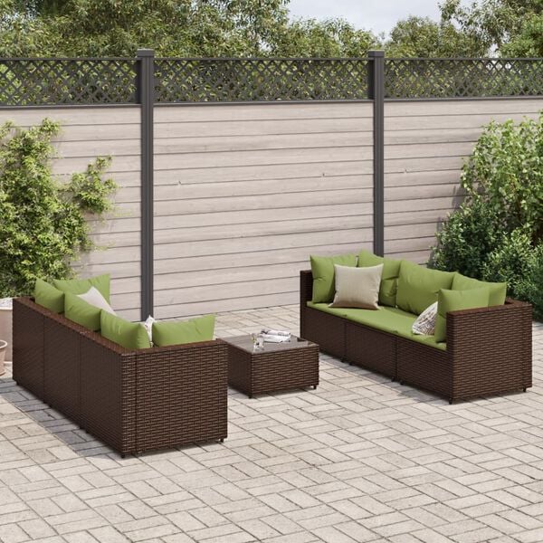 vidaXL 7 Piece Garden Lounge Set with Cushions Brown Poly Rattan