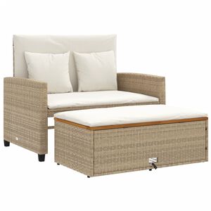 vidaXL Garden Sofa with Cushions 2-Seater Beige Poly Rattan&Acacia Wood