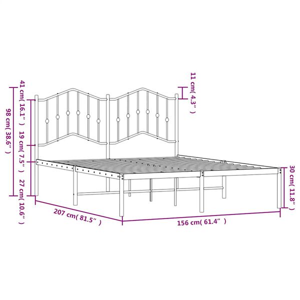 vidaXL Metal Bed Frame without Mattress with Headboard Black 150x200cm