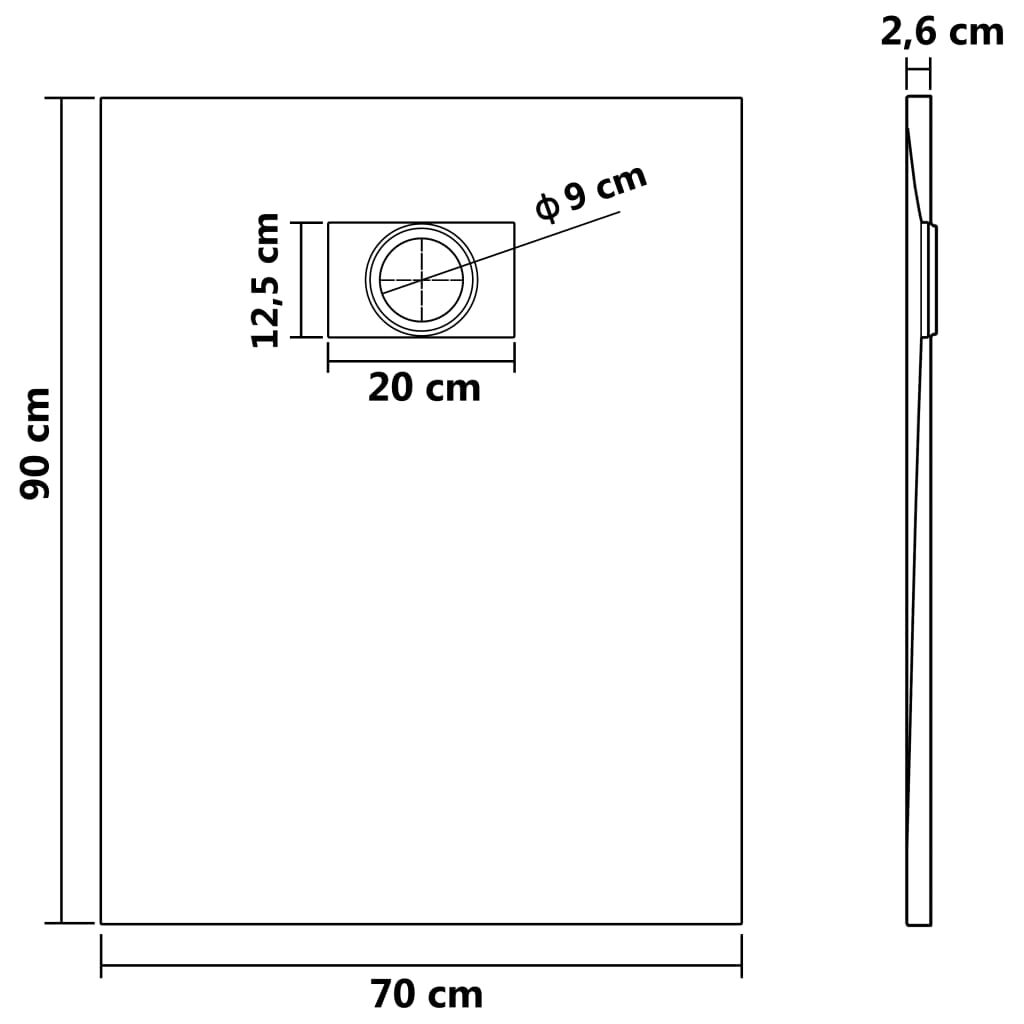 vidaXL Shower Base Tray SMC White 90x70 cm