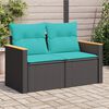 vidaXL Garden Sofa with Cushions 2-Seater Black Poly Rattan