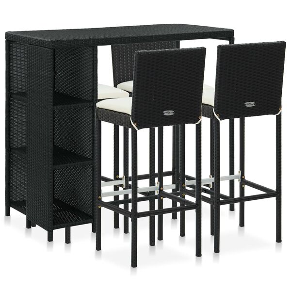 vidaXL 5 Piece Garden Bar Set with Cushions Poly Rattan Black
