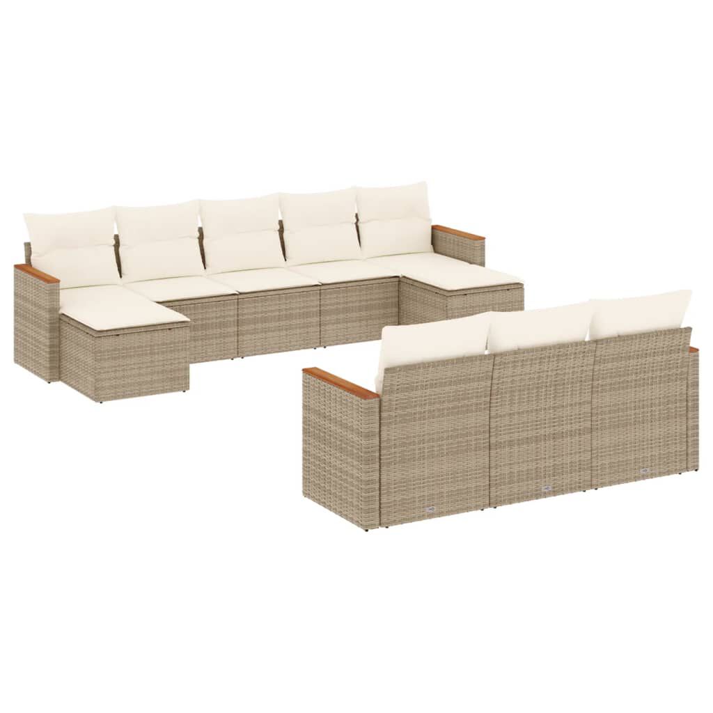 vidaXL 10 Piece Garden Sofa Set with Cushions Beige Poly Rattan
