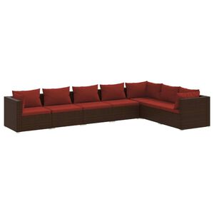 vidaXL 7 Piece Garden Lounge Set with Cushions Poly Rattan Brown