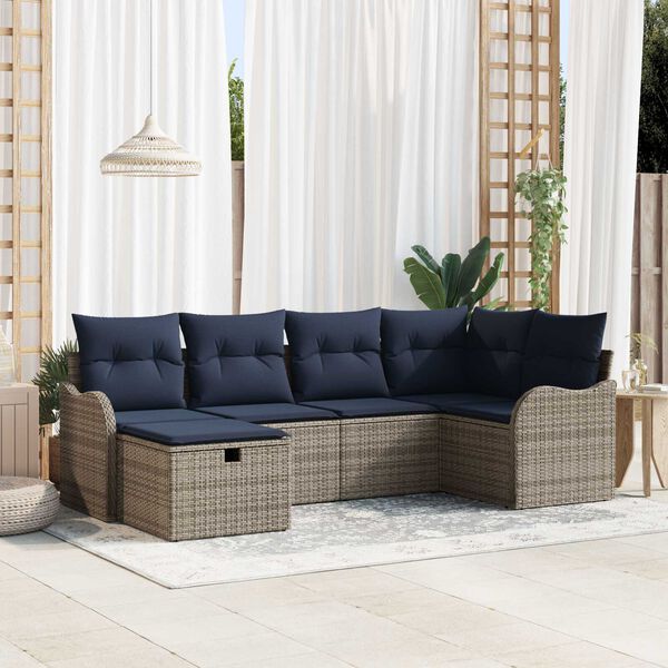 vidaXL 6 Piece Garden Sofa Set with Cushions Grey Poly Rattan