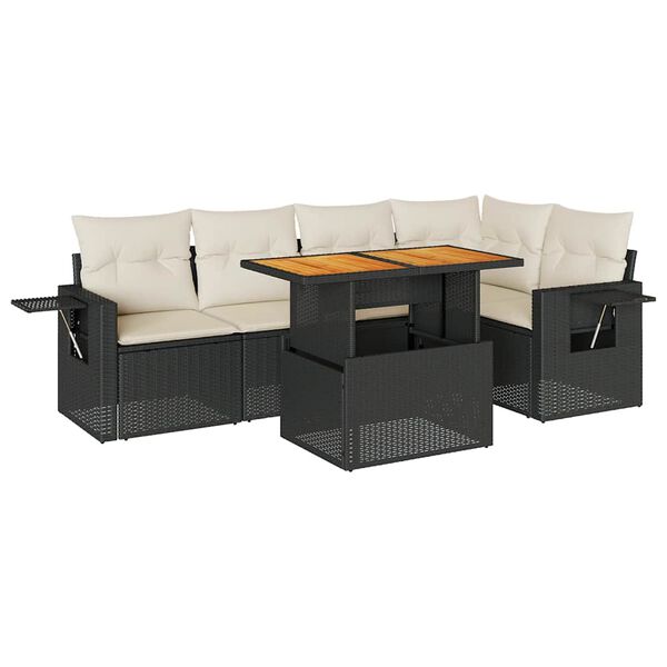 vidaXL 6 Piece Garden Sofa Set with Cushions Black Poly Rattan