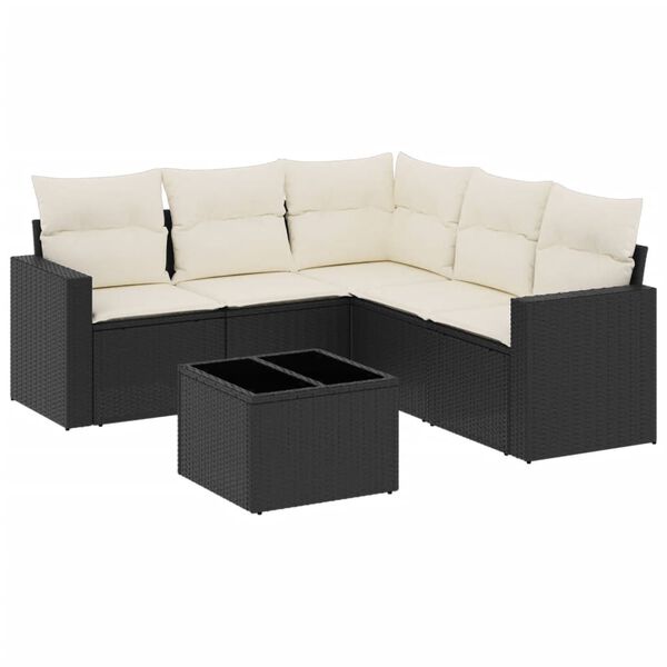 vidaXL 6 Piece Garden Sofa Set with Cushions Black Poly Rattan