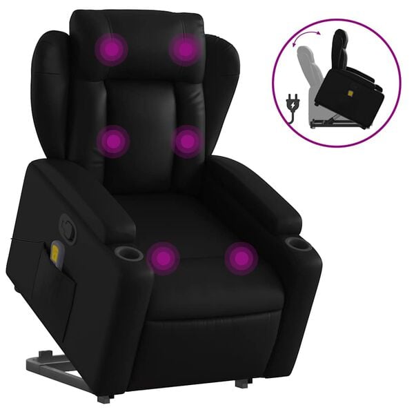 vidaXL Stand up Massage Recliner Chair Black Faux Leather