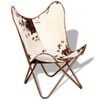 vidaXL Butterfly Chair Brown and White Real Cowhide Leather
