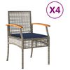 vidaXL Garden Chairs with Cushions 4 pcs Grey Poly Rattan Acacia Wood
