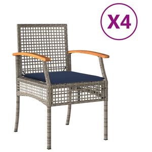 vidaXL Garden Chairs with Cushions 4 pcs Grey Poly Rattan Acacia Wood