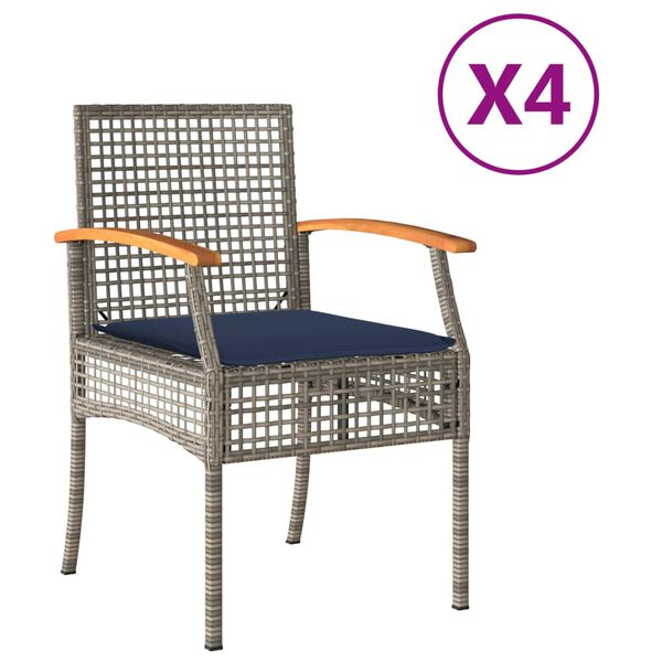 vidaXL Garden Chairs with Cushions 4 pcs Grey Poly Rattan Acacia Wood