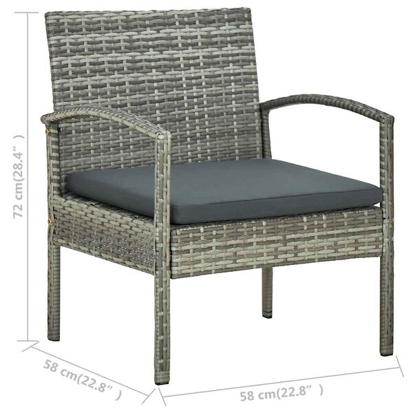 vidaXL 5 Piece Garden Lounge Set with Cushions Poly Rattan Grey
