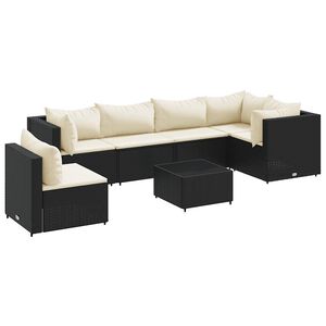vidaXL 7 Piece Garden Lounge Set with Cushions Black Poly Rattan