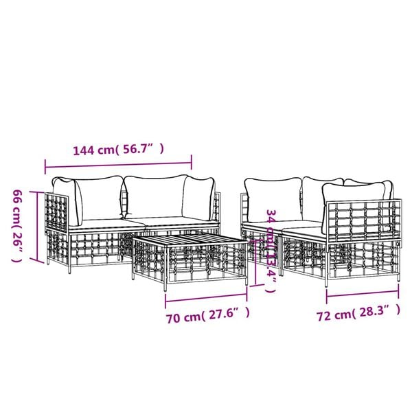 vidaXL 5 Piece Garden Lounge Set with Cushions Anthracite Poly Rattan