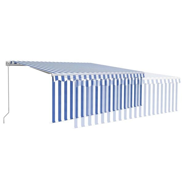 vidaXL Manual Retractable Awning with Blind 4x3m Blue&White