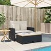 vidaXL Garden Sofa with Cushions 2-Seater Black Poly Rattan&Acacia Wood