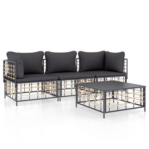 vidaXL 4 Piece Garden Lounge Set with Cushions Anthracite Poly Rattan