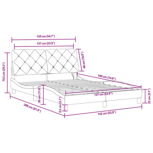 vidaXL Bed Frame with LED without Mattress Dark Grey 137x190 cm Velvet